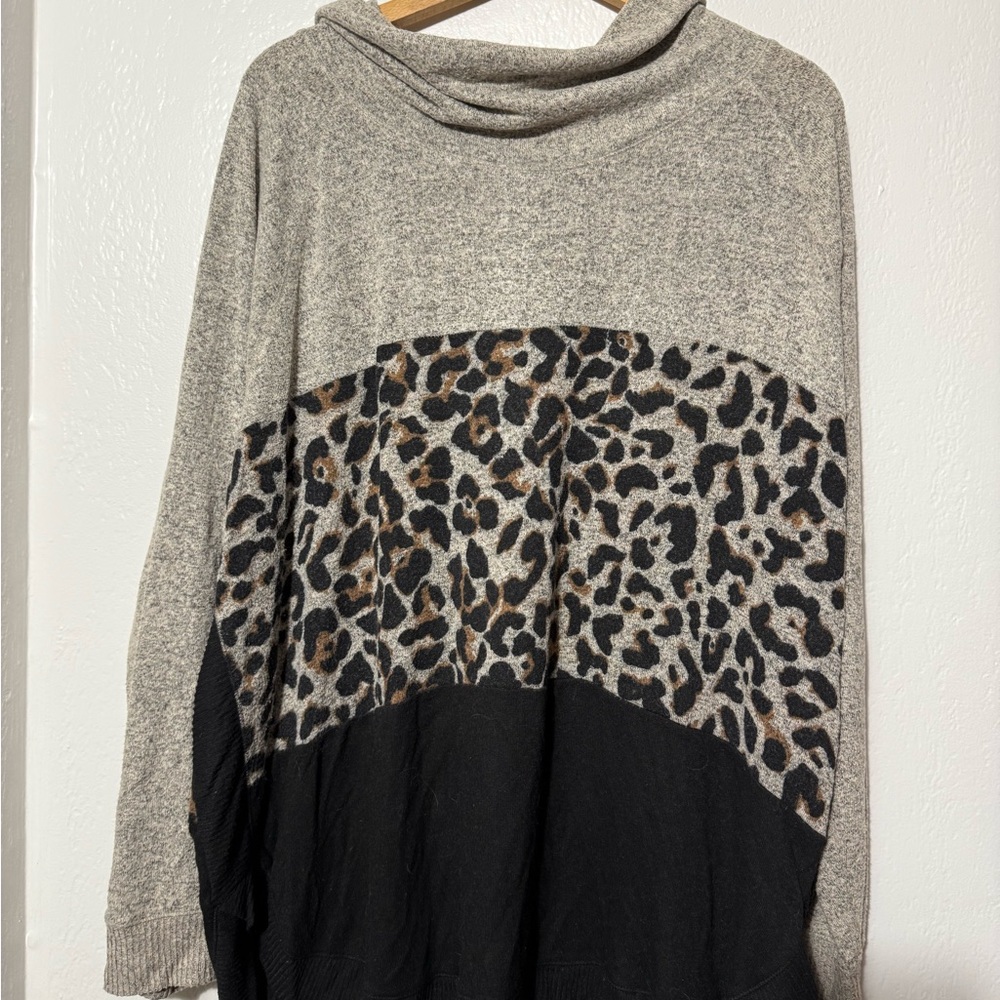 Maurices Gray and Black Leopard Print Turtleneck Sweater